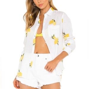 Rails Charli Button-up Linen Blend Citronnade Blouse XL Lemons 🍋 So cute
